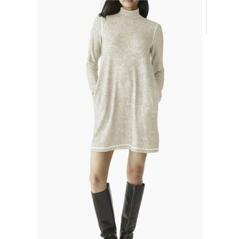 NWT Michael Stars Womens Olivia Sparkle Mock Neck Dress‎ Medium Pockets Gold